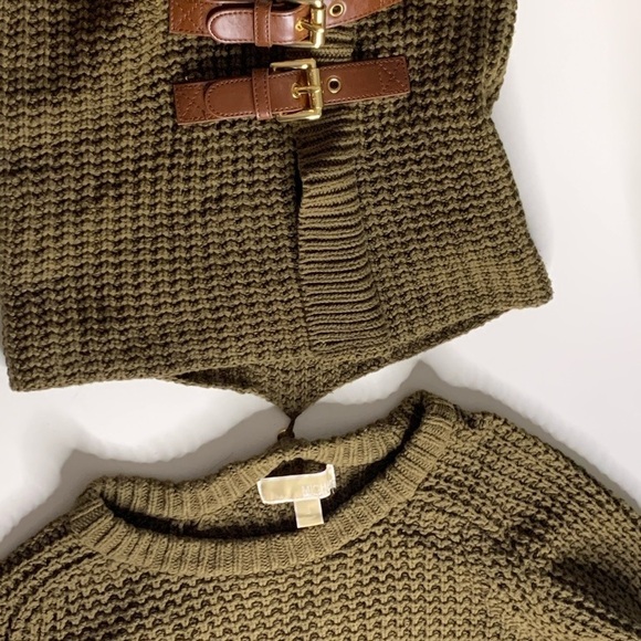 Michael Kors thick Cozy Chunky Knit Sweater Neck warmer green small pullover - Picture 7 of 10